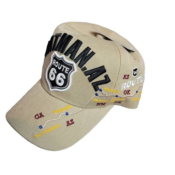 Route 66 beige LOs Angeles to Chicago map cap adjustable back new - Picture 1 of 6